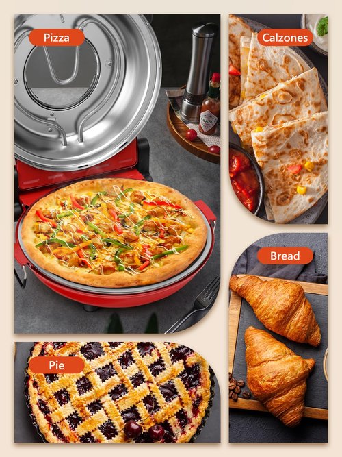 KEENSTAR Pizza Oven Indoor 12-Inch, Countertop Glazed Ceramic Stone Pizza maker with Adjustable Timer, 1200W Heat up to 800°F, Electric Pizza Cooker with Viewing Window Baked Pizzeria Style at Home