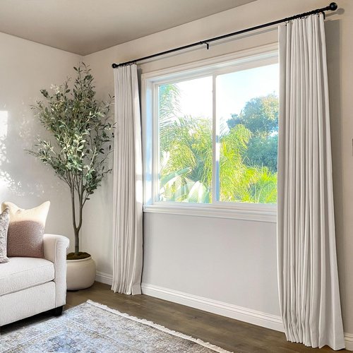 INOVADAY Total Blackout Curtains - Thermal Insulated Room Darkening Drapes, 84 Inch Long, Beige, 2 Panels