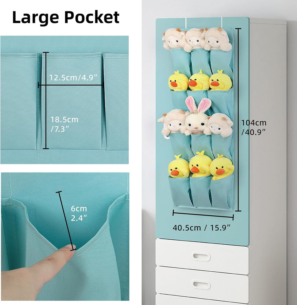 Skiennix Over The Door Shoe Organizer - 12 Large Pocket Hanging Rack for Closet | Light Blue