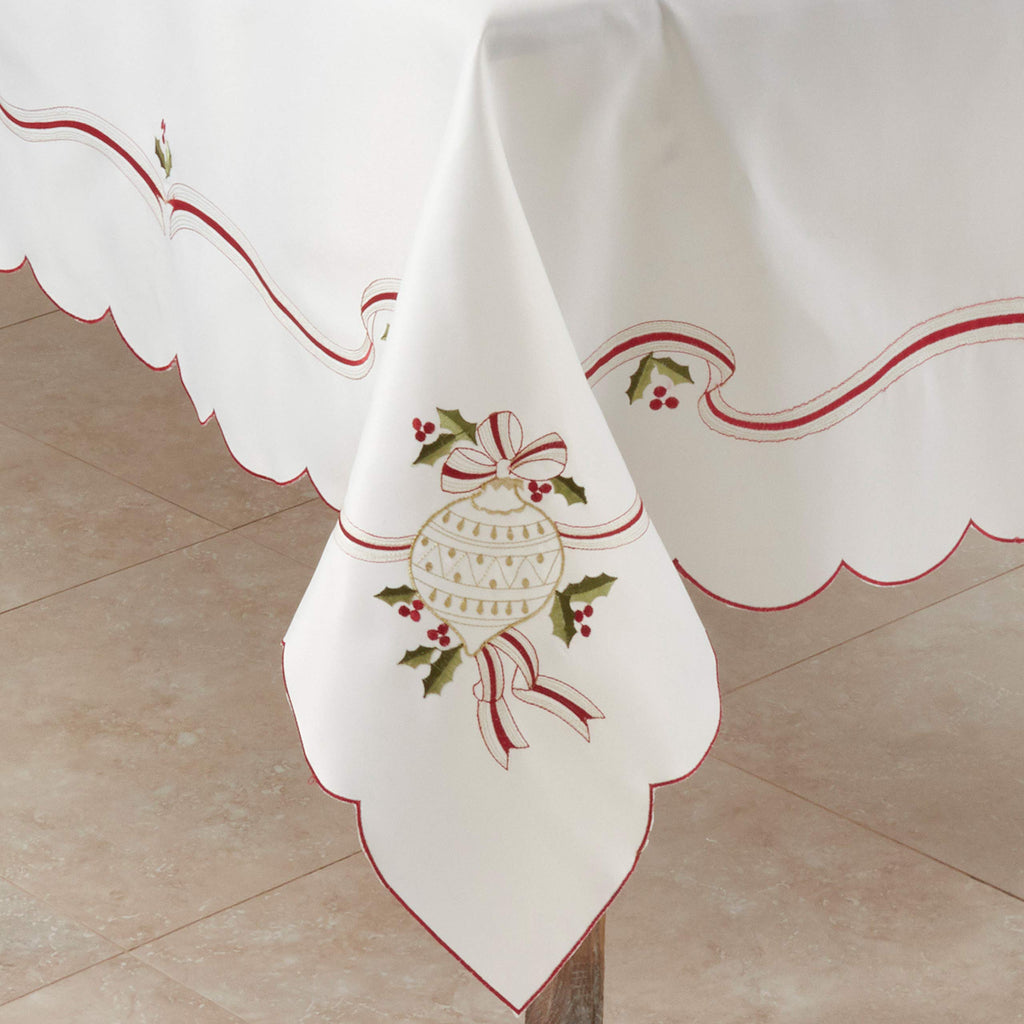SARO LIFESTYLE 8532.I65140B Holiday Ornamental Collection Embroidered Christmas Tablecloth, 65" x 140", Ivory