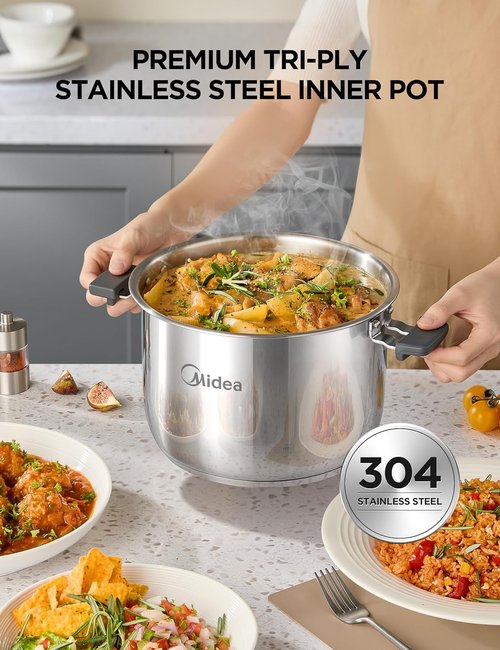 Midea 10-in-1 Electric Pressure Cooker - Versatile Slow Cooker, Steamer & Sous Vide | 6 Quart Stainless Steel Pot