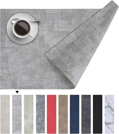 Homaxy Faux Leather Placemats - Heat Resistant & Waterproof Set of 6 | Easy to Clean 11.8" x 17" Light Grey