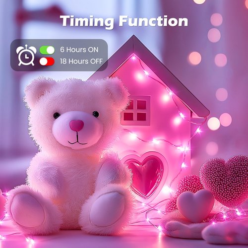 5 Pack Fairy Lights Battery Operated, 7 Feet 20 Led String Lights with Timer, Waterproof Firefly Lights on Silver Wire for Home Party Wedding Christmas Decorations, 6 Hours on/18 Hours Off, Pink