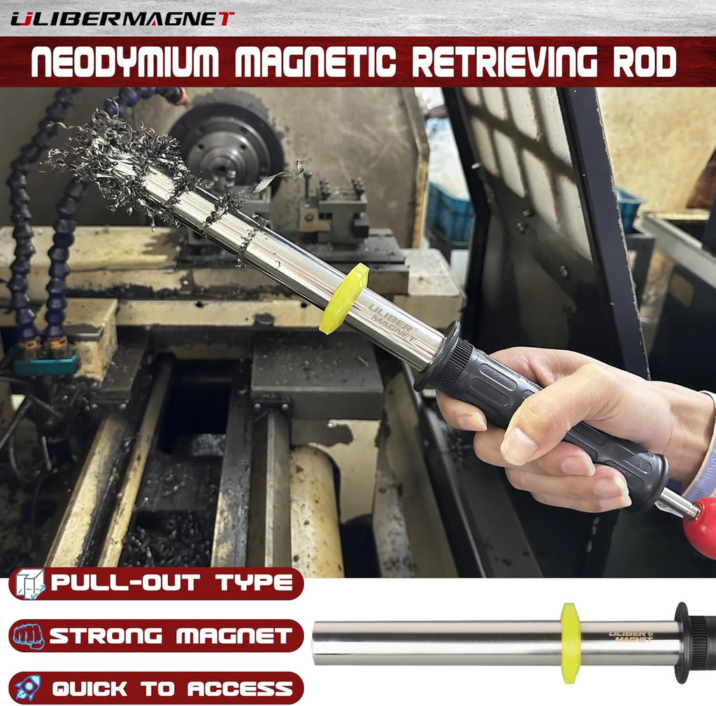 ULIBERMAGNET Magnetic Pickup Tool - 8000 Gauss Neodymium Retrieval Rod with Release Handle | Heavy-Duty Metal Sweeper for Nails, Screws, and Iron Scraps