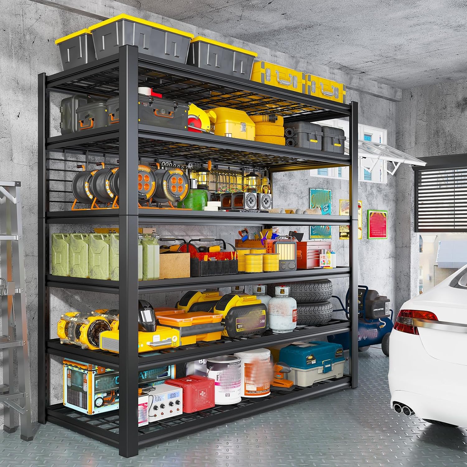 REIBII Heavy-Duty Garage Shelving - 6-Tier Adjustable Metal Storage Shelves, 3500LBS Capacity, 84"H x 48"W x 20"D