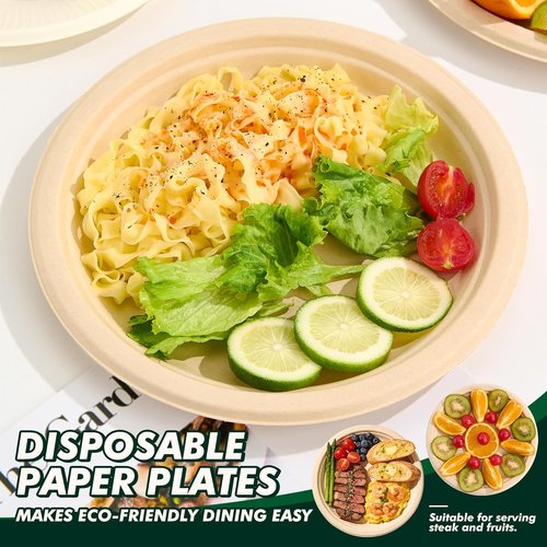 Eco-Strong 10 Inch Disposable Paper Plates - Heavy-Duty Compostable Sugarcane Fiber | 125 Count Unbleached Brown