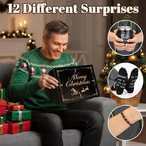 Patelai 12 Days Men's Advent Calendar 2026 Black with Gold Grooming Essentials Advent Calendar Gifts for Men Adult Father Boyfriend Grandpa Husband Office Birthday Home Christmas Holiday