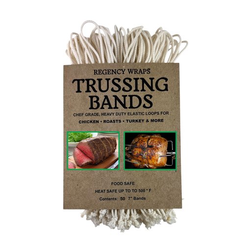 Regency Wraps Trussing Bands, 7" Cotton Elastic Poultry Loops, Pack of 50, Oven and Food Safe for Making Rotisserie Chicken, Roasting Turkey, Forming Roasts