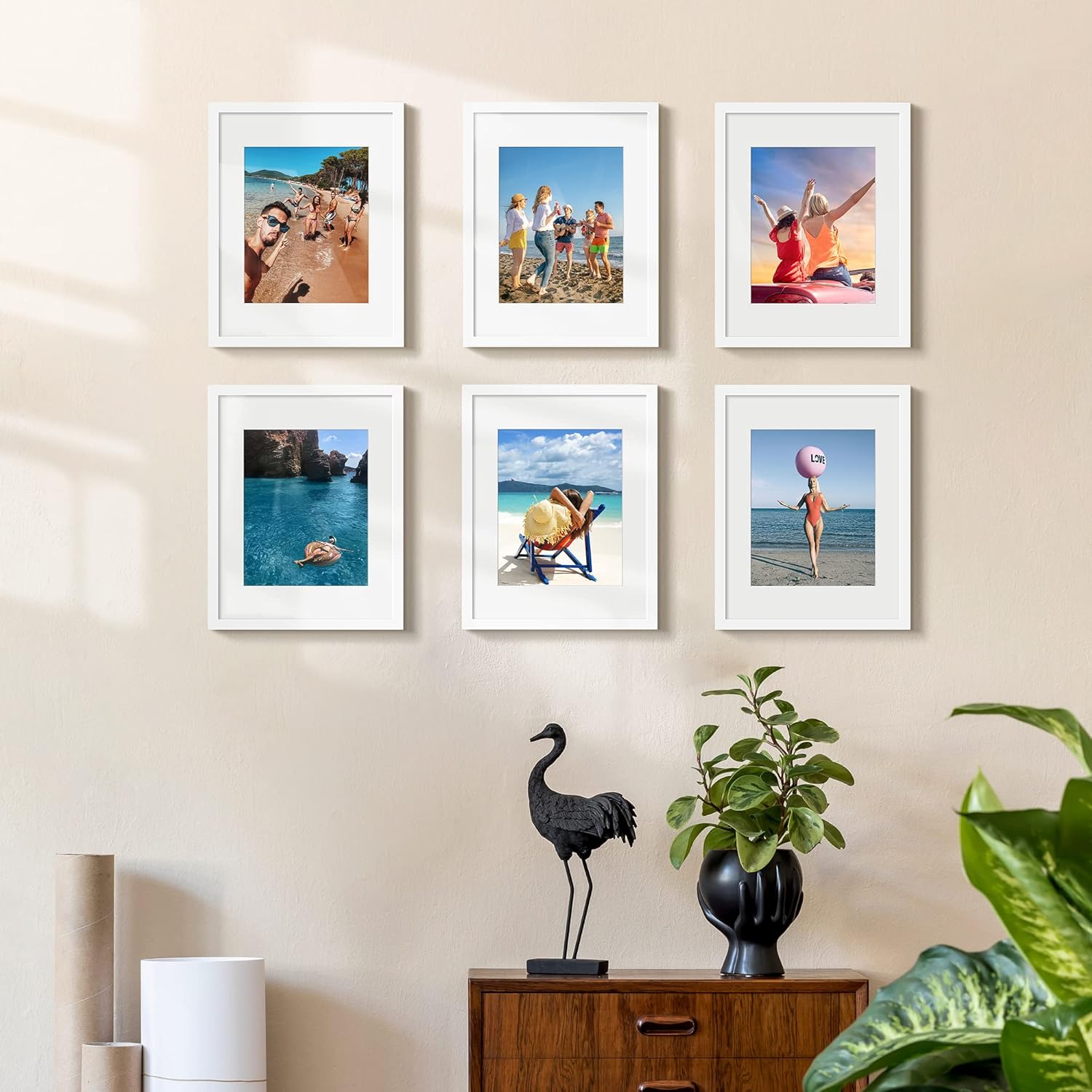Upsimples 11x14 Picture Frame Set of 5 - Display 8x10 Photos with Mat or 11x14 Without Mat | White Wall Gallery Frames