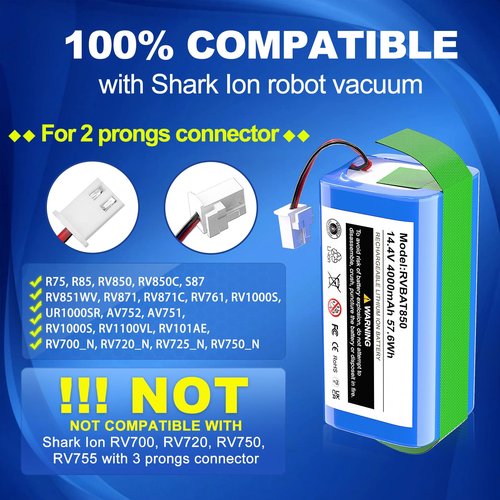 POWITEC 14.4V 4000mAh Replacement Battery for Shark Ion Battery Compatible with Shark Ion R75, RV761, RV850C, RV1000S, RV1100VL, RV101AE, UR1000SR, RV700_N, RV720_N Robot Vacuum