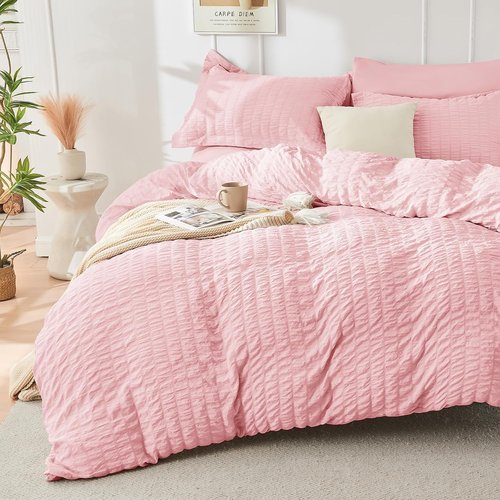 HYMOKEGE Comforter Set - Luxury 7-Piece All-Season Bedding in Pink | Full Size with Sheets & Pillowcases