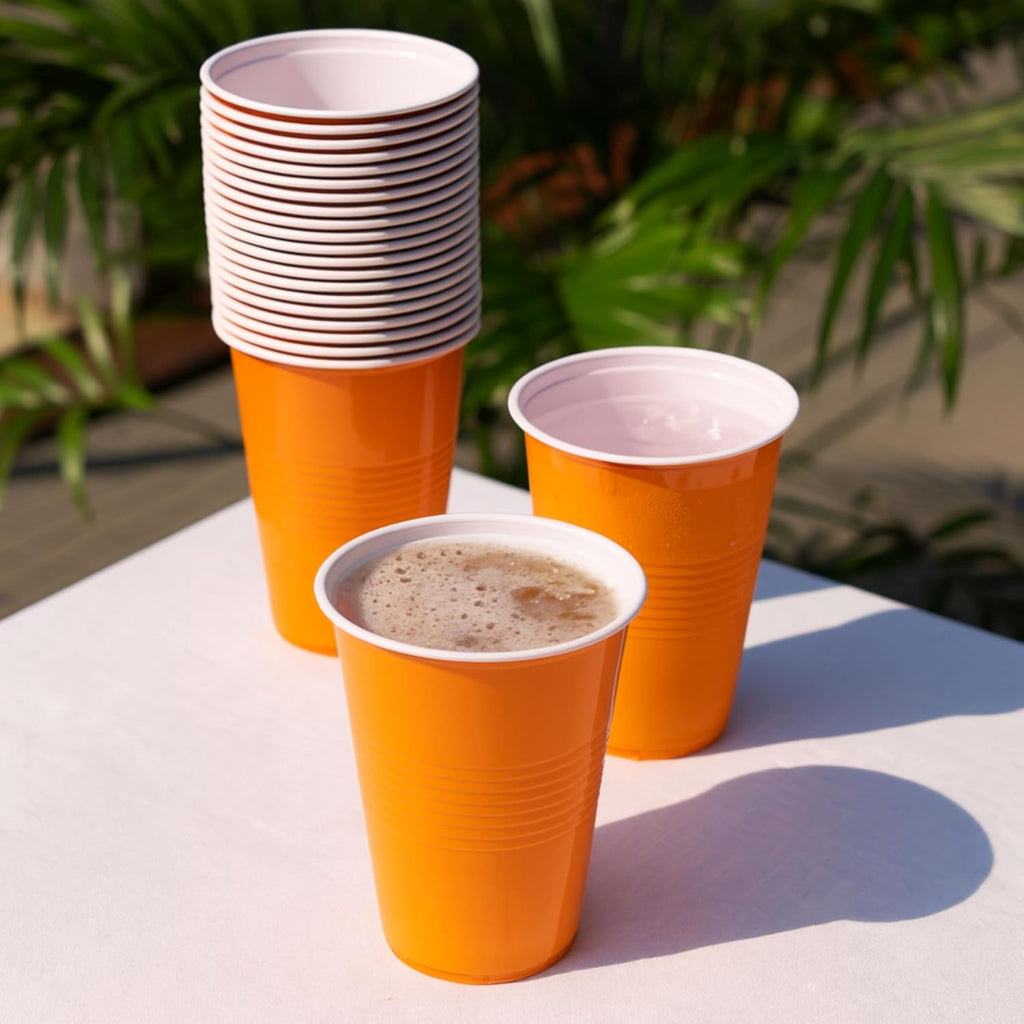 True Plastic Cups - 16 oz Disposable Cocktail & Soda Cups | Set of 50 in Vibrant Orange for Parties & Events