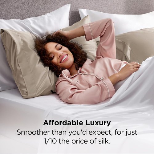 Bedsure Satin Pillowcases - Luxurious Silk-Like Queen Size Set of 2 | Envelope Closure, Khaki, 20x30 Inches