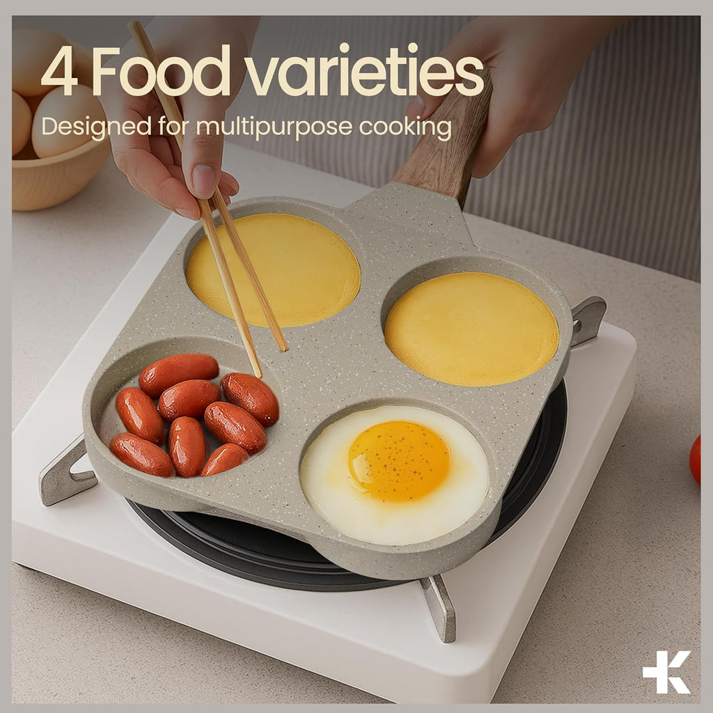 Skiennix 4-Cup Nonstick Frying Egg Pan - White Marble Finish, PFOS & PFOA Free, Die-Cast Aluminum, Heat-Resistant Handle, 500°F Safe