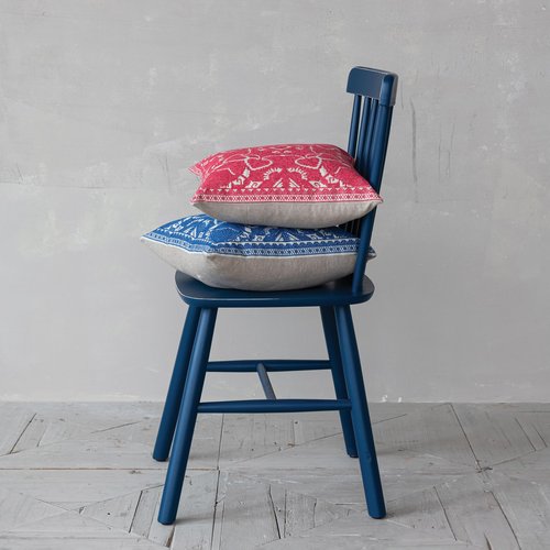 Creative Co-Op, Pink Cotton Pillow with Embroidered Design and Chambray Back, Natural