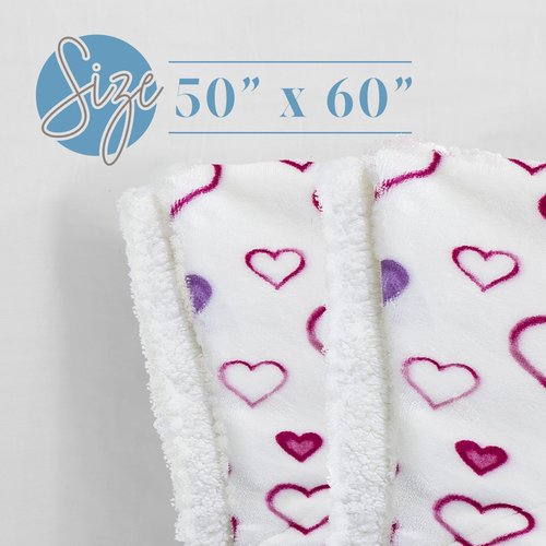 Elegant Comfort Valentine's Day Sherpa Fleece Throw Blanket for Couch - Soft and Warm Sherpa Backing Reversible Purple Hearts Blanket Decor Gifts for Her, 50 x 60 inches, Mia