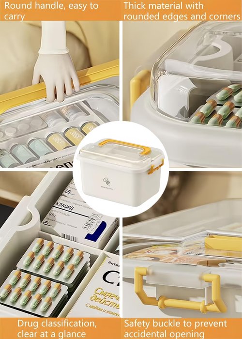 Drllepwoo Plastic Medicine Storage Organizer & First Aid Box, Medicine Box with Handles, Multipurpose Medical Supply Organizer with Removable Tray for Home, Office & Travel（small）