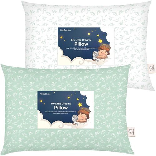 KeaBabies Toddler Pillows - Soft Organic Cotton for Ages 2-5 | 13x18 Inches, Machine Washable, DinoLand Design