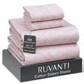 RUVANTI 100% Cotton Sheets Queen Size Bed Set - 300 Thread Count Silky Soft Sateen Weave, Cooling, Lightweight & Breathable, 16" Deep Pocket, Durable & Luxury Satin-Like, 4 Piece, Pink Fusion