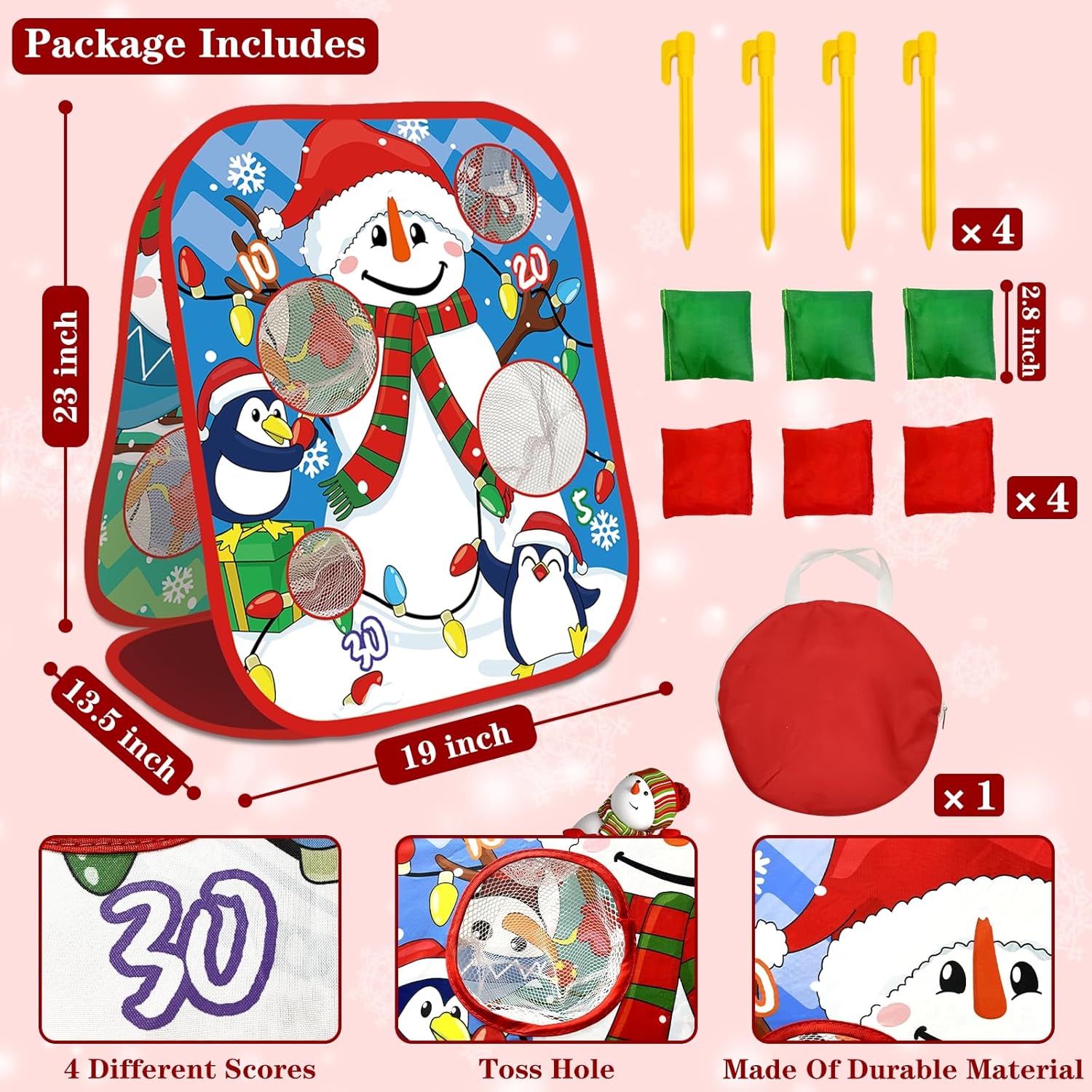 Skiennix Christmas Party Games - Double-Sided Bean Bag Toss Game | Foldable Cornhole Board for Family Fun