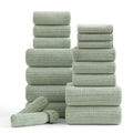 Ycosy 18 Piece Bath Towels Set,100% Microfiber Family Bathroom Towel with Hanging Loops-6 Bath Towels,6 Hand Towels,6 Washcloths,Quick Dry Highly Absorbent Shower Towel for Bathroom,Hotel,Spa-Green