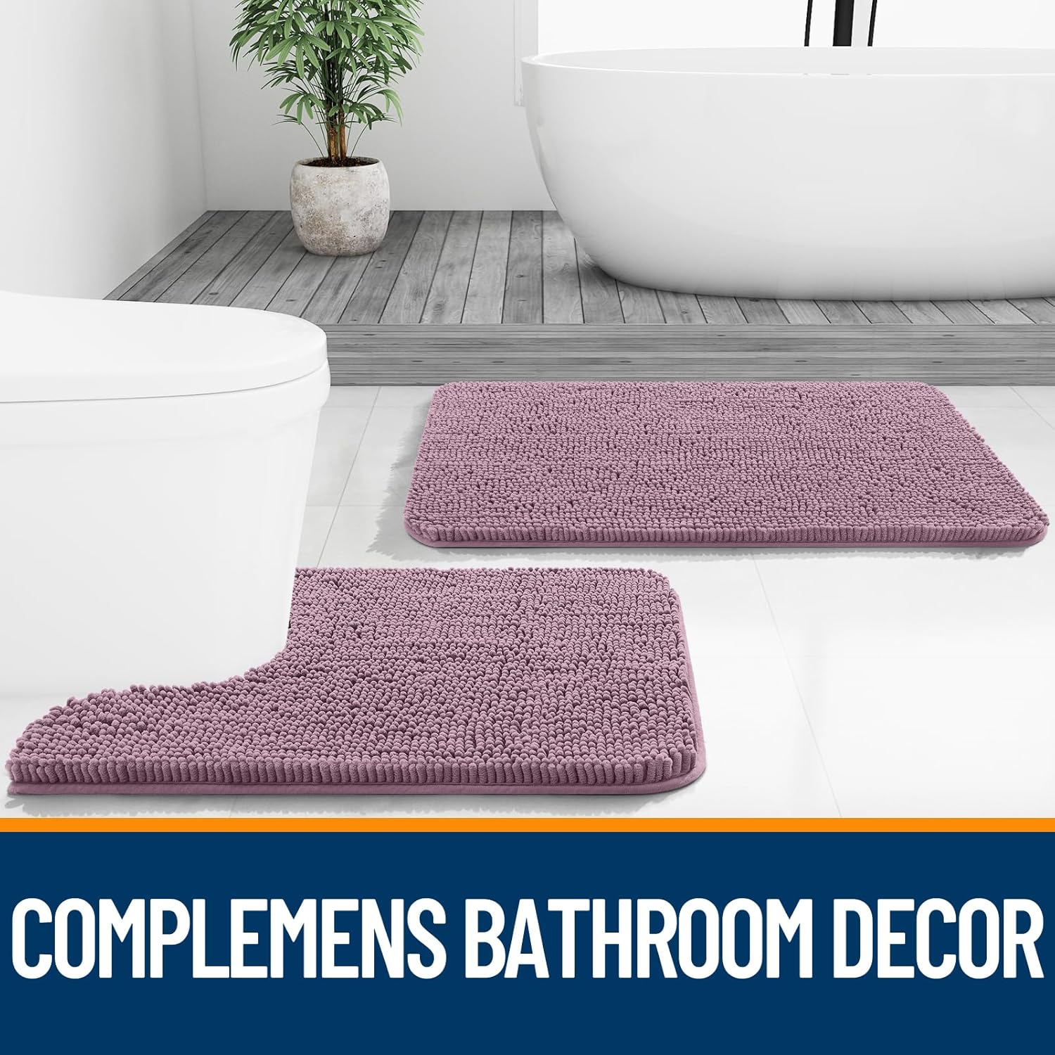 OLANLY Bathroom Runner Rug - Soft Absorbent Chenille with Rubber Backing | Quick Dry, Machine Washable, Deep Plum, 44x24