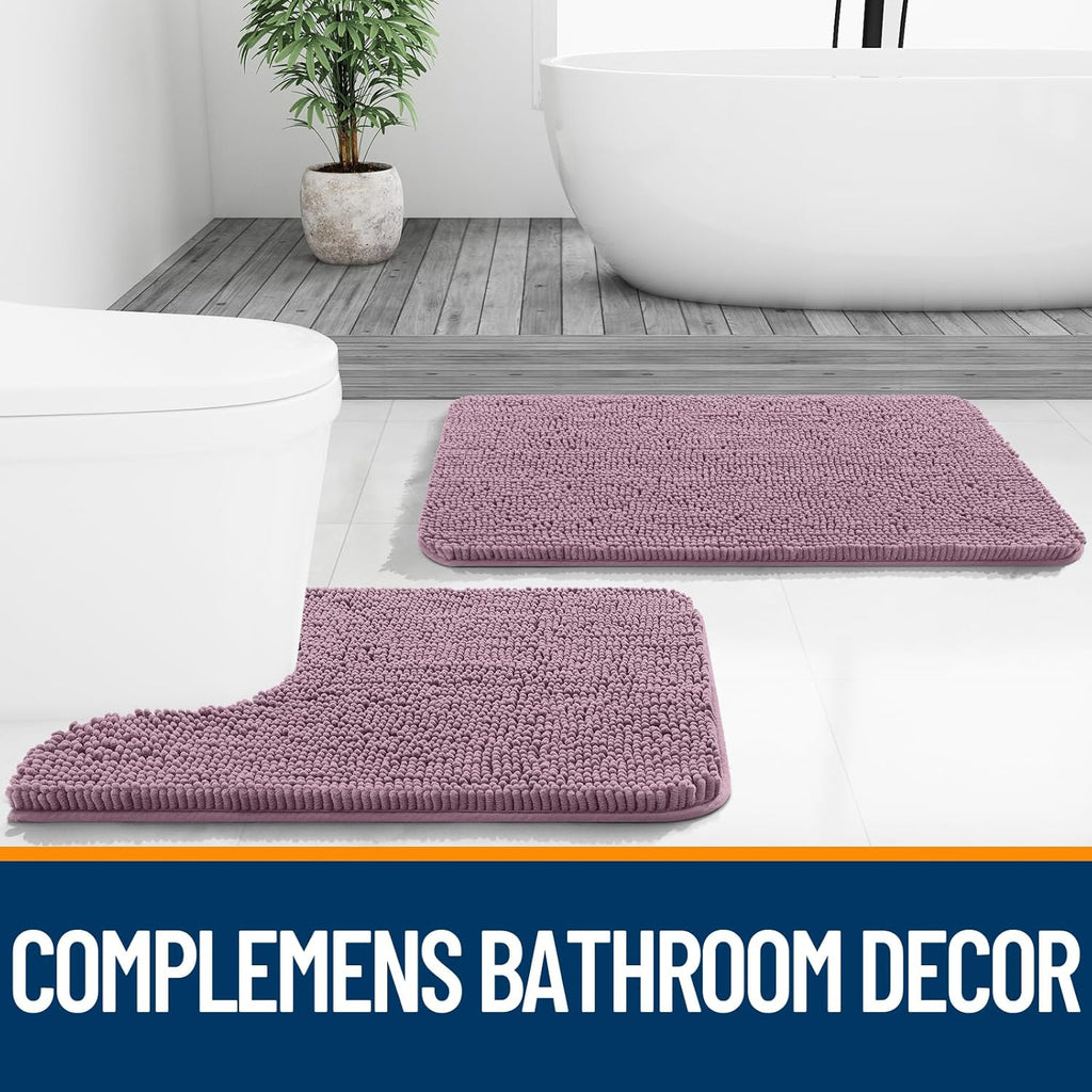 OLANLY Bathroom Runner Rugs - Soft Absorbent Chenille Bath Mat with Rubber Backing | 47x24 Deep Plum