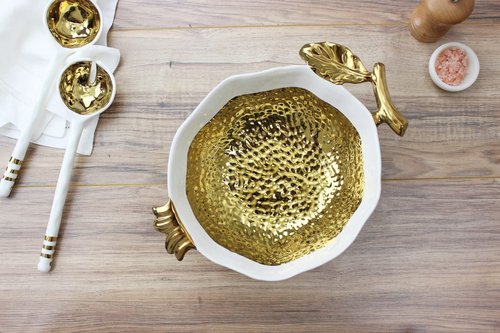 Pampa Bay Titanium-Plated Porcelain Pomegranate Bowl, 12 X 8.75 X 3.3in