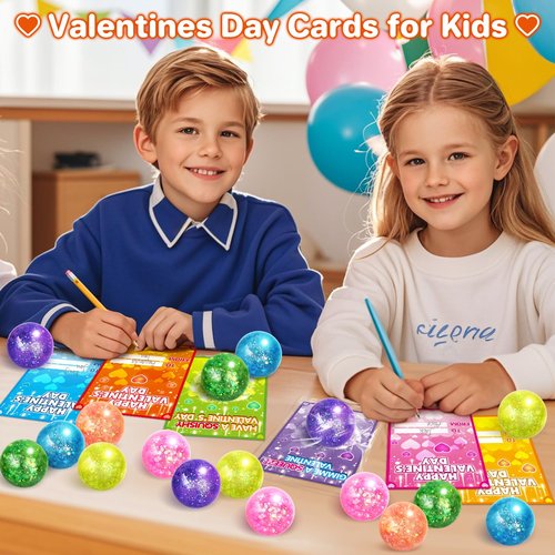 AuroTops Valentines Day Cards for Kids,24 Pack Stretchy Balls with Valentines Day Cards for Kids School Classroom Exchange Valentine's Gifts for Boys Girls Squeeze Ball Toy Bulk,Kids Party Favors