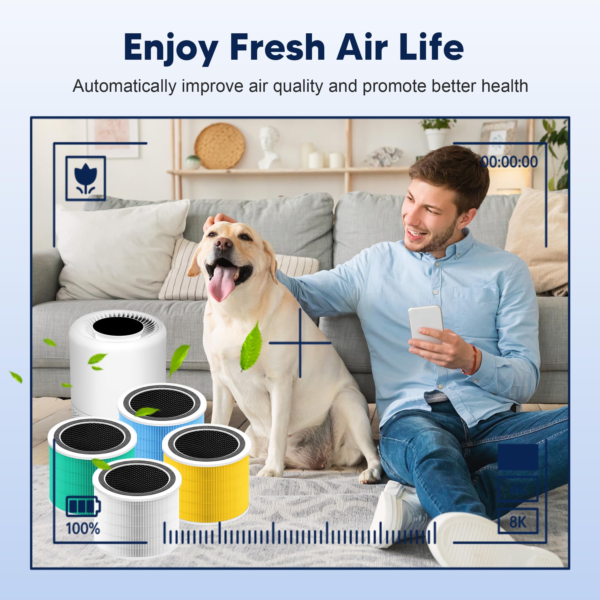 PETOX Core 200S Replacement Filter Compatible with LEVOIT Core 200S and Core 200S-P Smart WiFi Air Purifier, 3-in-1 High-Efficiency Activated Carbon Filter, Core 200S-RF, White, 3 Pack