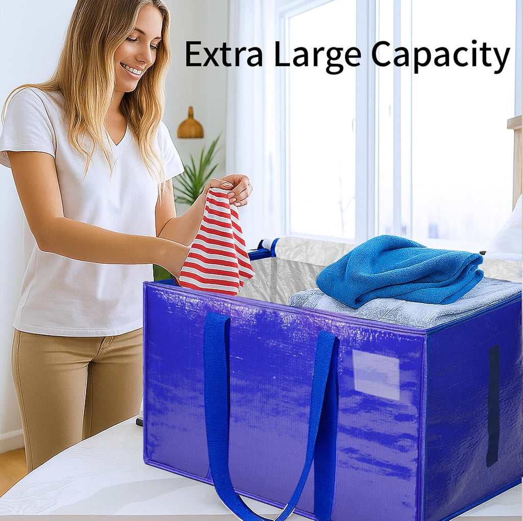 Skiennix Extra Large Heavy Duty Moving Bags - Waterproof Storage Totes with Handles & Zippers | Foldable for College Dorm (Blue)