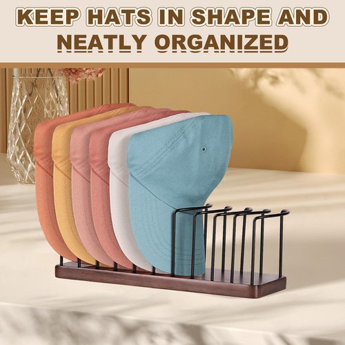Lomrsiul Hat Organizer for Baseball Caps, Wooden Tabletop Hat Rack Holder for 10 Hats Hat Display Stand for Closet Organizers and Storage Brown 1 Pack