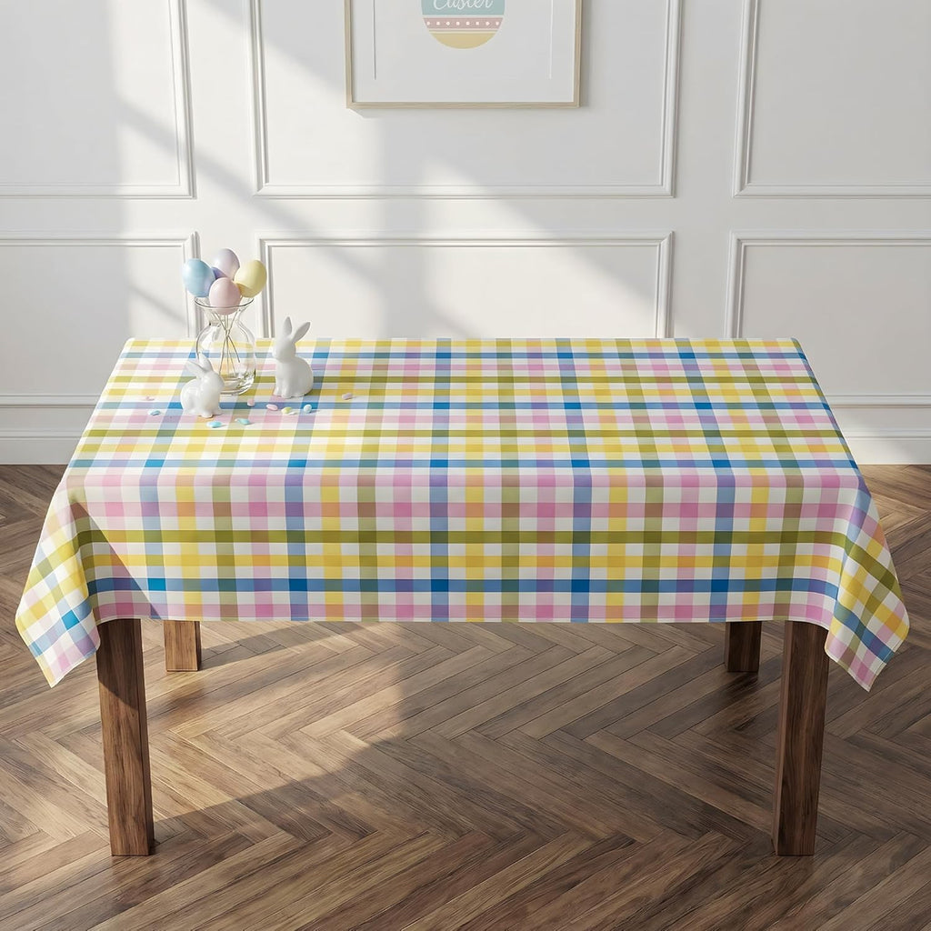 Pastel Checkered Tablecloth by Easter - Waterproof Polyester Fabric for Spring Parties | 60 x 84 in