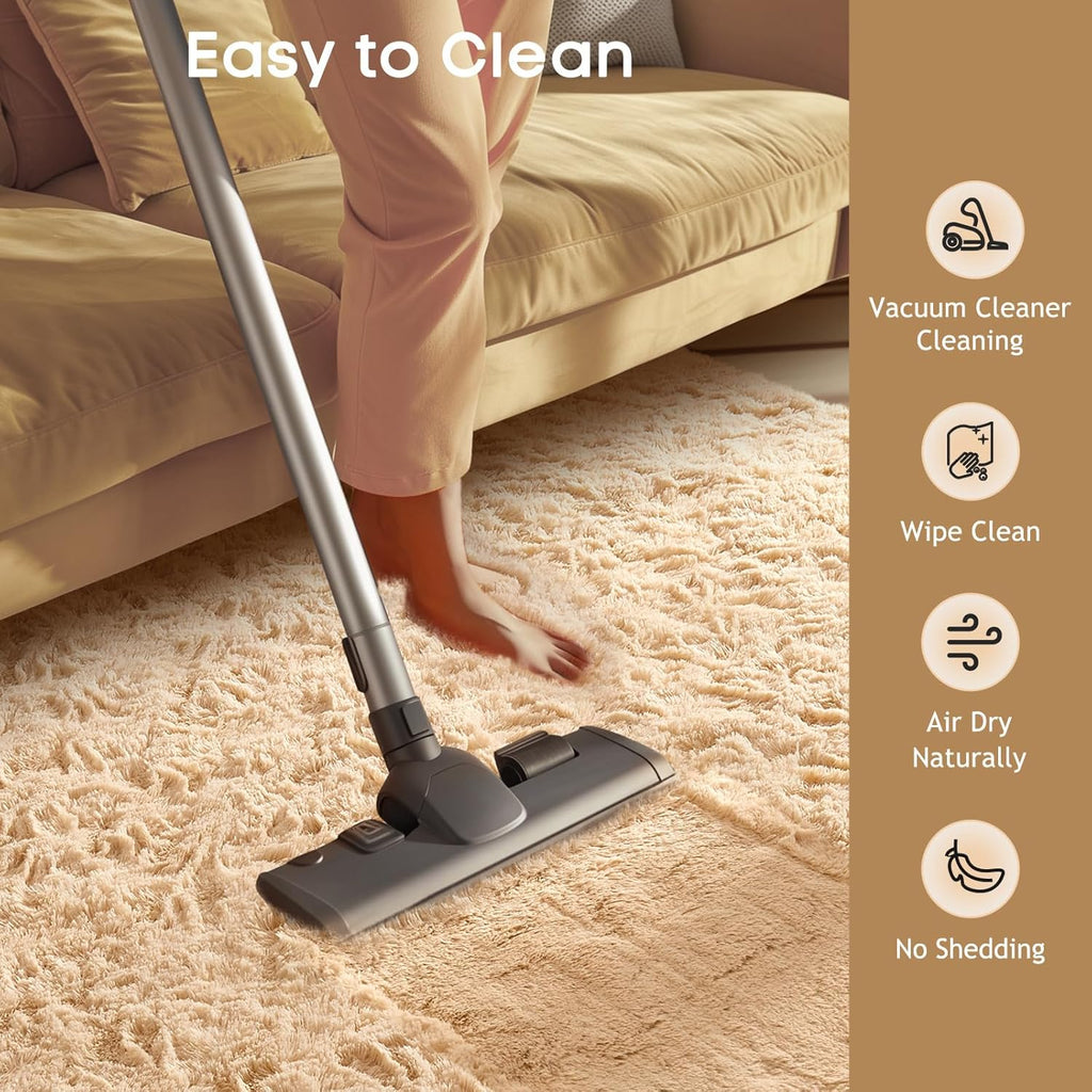 Ophanie Runner Rug - Non-Slip Fluffy Soft Hallway Carpet | 2x6 Beige Shag for Bedroom & Nursery Decor