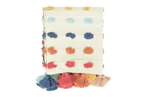 Creative Co-Op Soft Woven Cotton Throw with Tufted Dots and Tassels, Multicolor