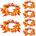 Skiennix Fall Candle Rings - 6Pcs Artificial Pumpkin & Maple Leaf Wreaths for Autumn Decor | 3.1" ID / 7" OD