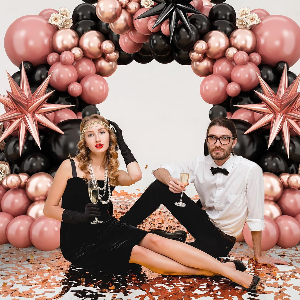 Regine Switzerland Dusty Pink & Black Balloon Arch - Blush Pink Garland with Rose Gold Star Foil Balloons for Valentine's Day & Weddings