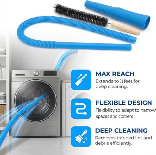 Dryer Lint Vac Attachment - Extendable Dryer Vent Cleaner Kit | 3-Piece Set for All Vacuum Cleaners