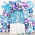 Amandir Snow Birthday Party Supplies - 162PCS Balloon Garland & Fringe Curtain | Blue & Purple Winter Wonderland Decor