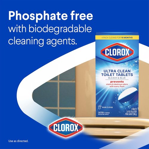 Clorox Ultra Clean Toilet Tablets - Bleach & Blue Rain Clean Scent, 2.47 Ounces Each, 2 Count