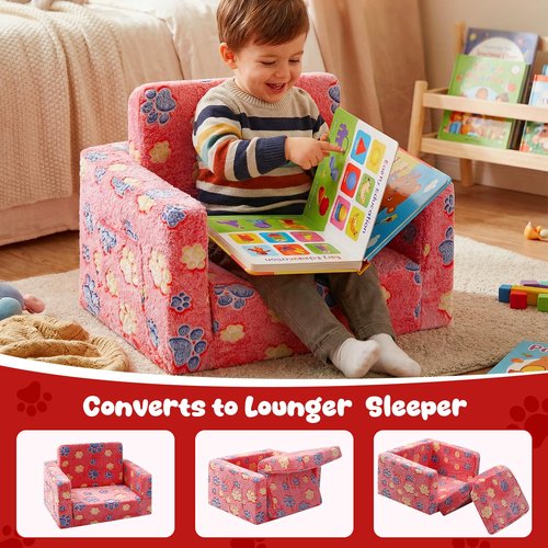 AceOrbit Glow in The Dark 2 in 1 Toddler Couch, Foldable Flip Open Kids Sofa Bed for Playroom, Comfy Thick Plush Chair with Paw Prints for Girls and Boys, Ages 1-3