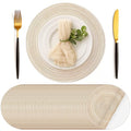 Geosar 100 Pcs Disposable Paper Placemats Cotton Woven Look 13'' Round Placemats Rustic Disposable Table Pads Bulk for Dining Table Decoration Birthday Wedding Bridal Baby Shower Party(Beige)