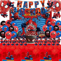 51PCS spidey birthday party supplies, backdrop, "Happy Birthday" banner,tablecloth, large aluminum balloon, small aluminum balloons, latex balloons, cake topper,cupcake toppers, hanging swirls