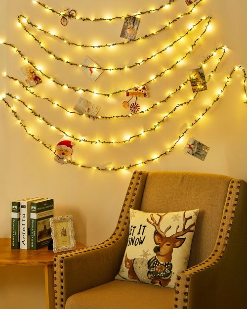 Minetom Vine Fairy Lights Battery Operated: 21ft 60 LED Leaf-Embellished Hemp Rope Fairy Lights with Remote - Twinkle String Lights for Girls Bedroom Dorm Room Wall Decorations