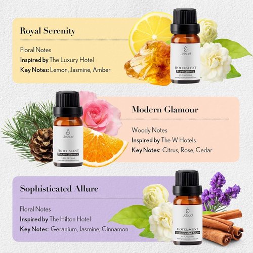 JCLOUD Essential Oil Diffuser Set - 6 Luxury Hotel-Inspired Aromatherapy Oils | 10mL Each for Home Use