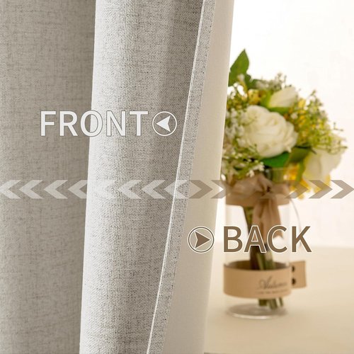 MIULEE 100% Blackout Linen Curtains - Thermal Insulated Cobblestone Grommet Drapes | 52 x 108 Inch (2 Panels)