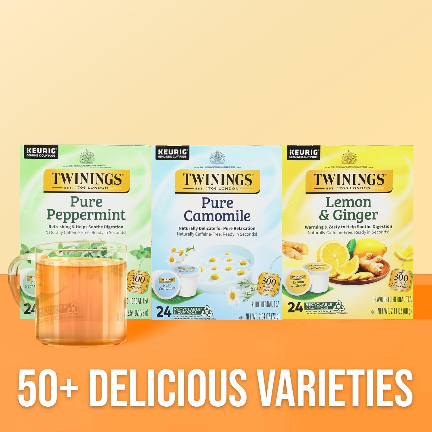 Twinings Pure Camomile Herbal Tea K-Cup Pods - Naturally Caffeine-Free, 24 Count | Enjoy Hot or Iced