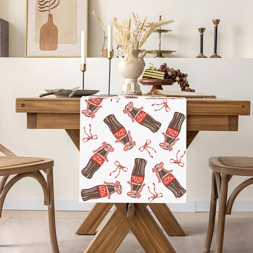 Heyfary She's Ready to Pop Table Runner Red Bow Retro Dirty Soda Bar Baby Shower Gender Reveal Party Decoration Home Kitchen Table Decor (13" x 72")