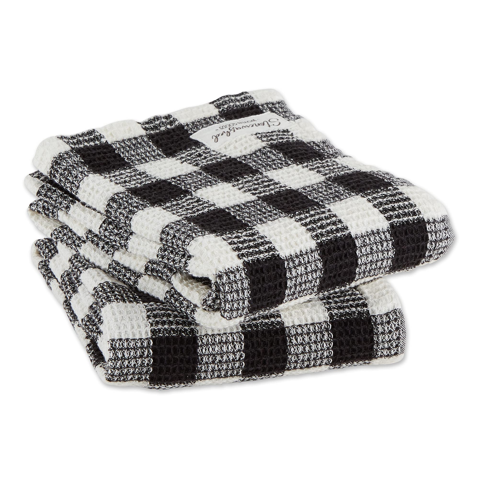 DII Washed Waffle Weave Collection, Dishtowel Set, 18x28, Dusty Blue Check, 2 Piece