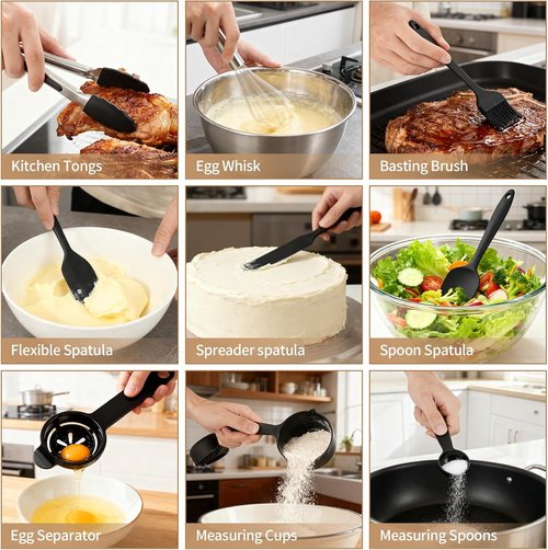 Deedro Premium Mixing Bowls Set - 22Pcs Stainless Steel with Airtight Lids | Non-Slip Silicone Base, Black